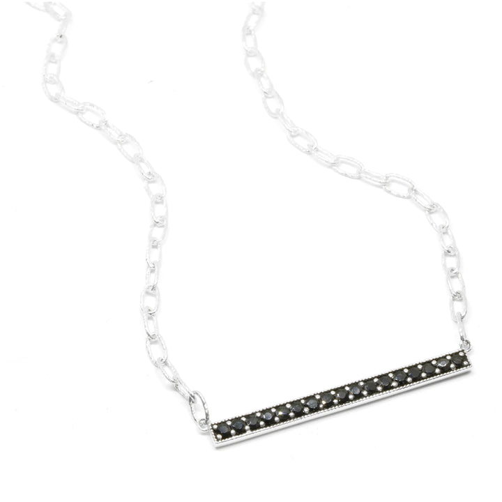 Gemstone Pave Single Row Necklace - Hammered Link Chain