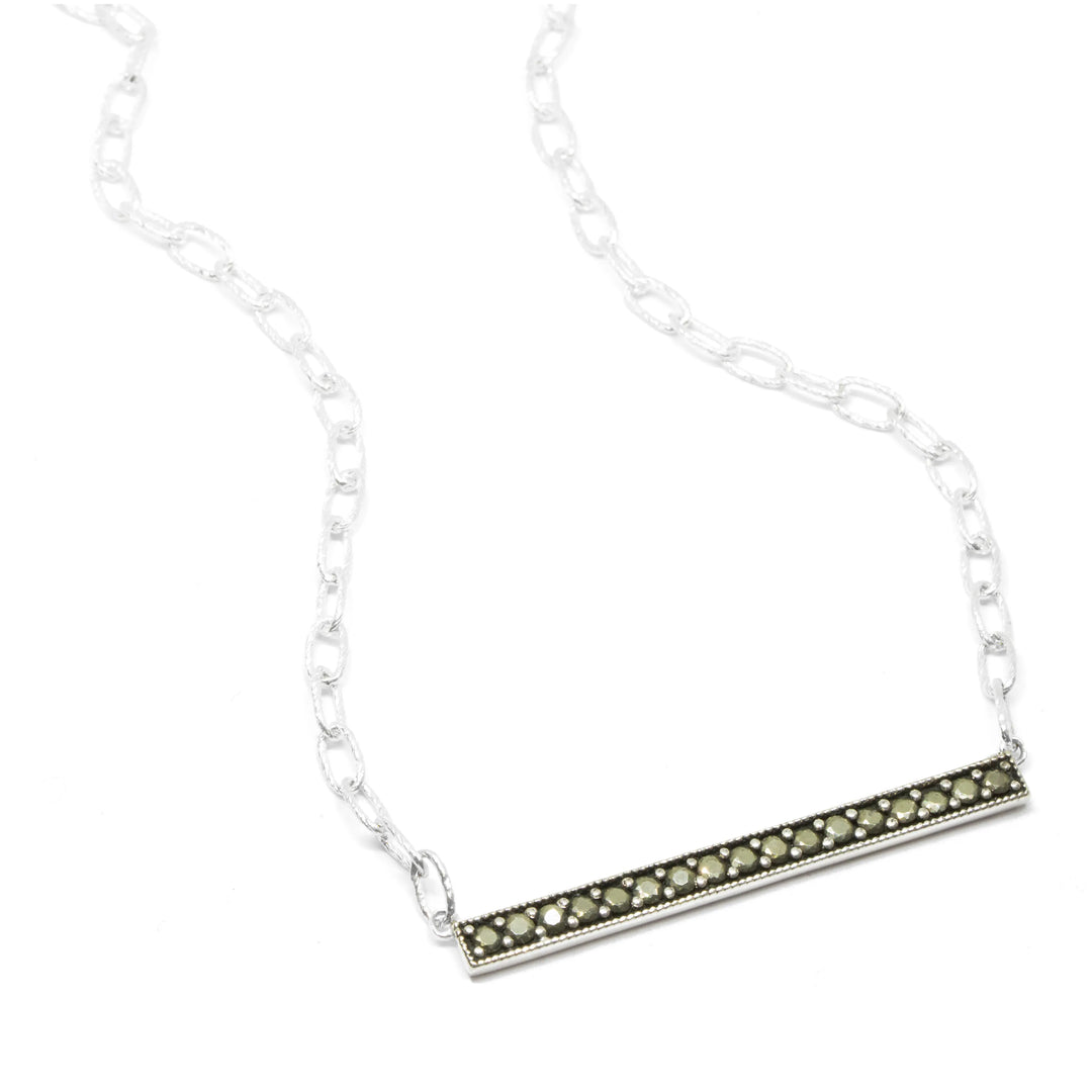 Gemstone Pave Single Row Necklace - Hammered Link Chain