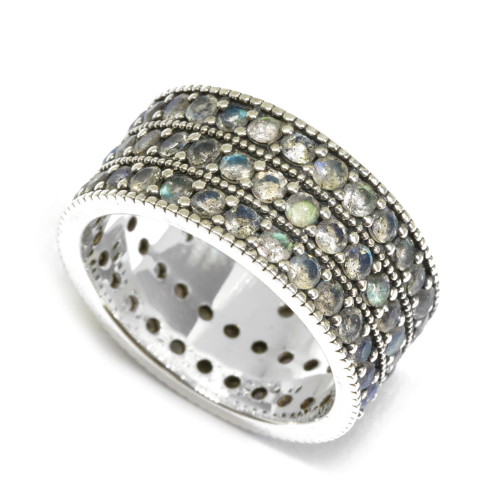 Gemstone Pave Triple Row Ring - Eternity Setting